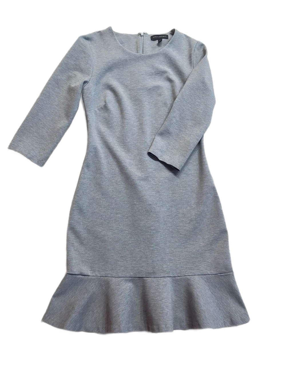 BANANA REPUBLIC ~ Heather Gray Ruffle-Hem 3/4 Length Sleeve Dress - Picture 4 of 10